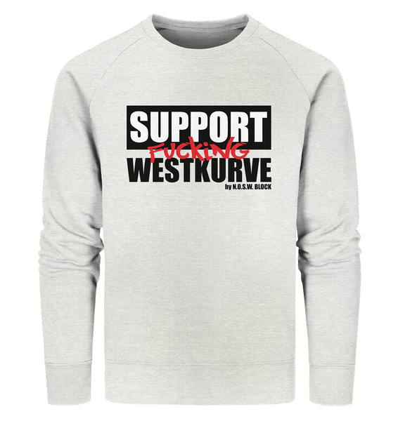 N.O.S.W. BLOCK Fanblock Sweater "SUPPORT FUCKING WESTKURVE" Männer Organic Sweatshirt creme heather grau