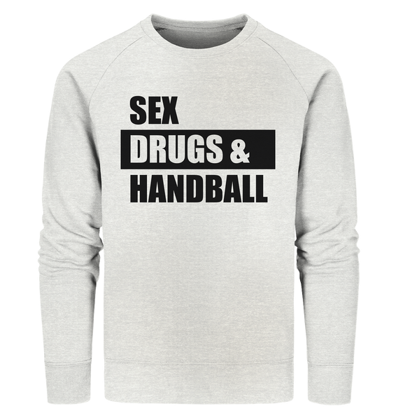 N.O.S.W. BLOCK Fanblock Sweater "SEX, DRUGS & HANDBALL" Männer Organic Sweatshirt creme heather grau