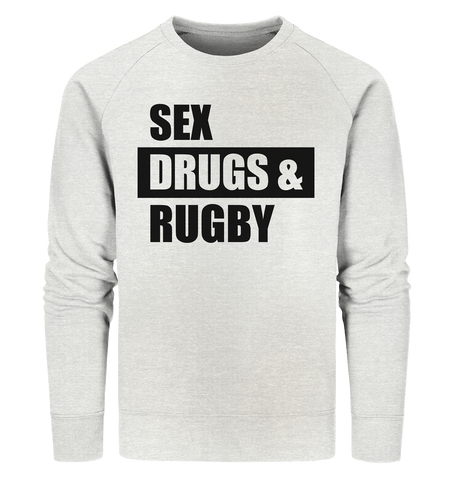 N.O.S.W. BLOCK Fanblock Sweater "SEX, DRUGS & RUGBY" Männer Organic Sweatshirt creme heather grau