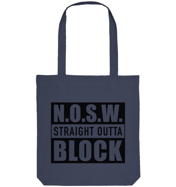 N.O.S.W. BLOCK Organic Tote-Bag "STRAIGHT OUTTA" Baumwolltasche blau