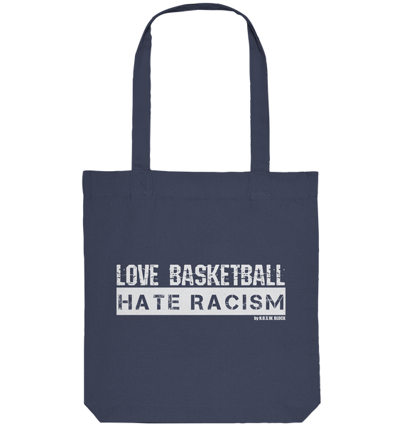 N.O.S.W. BLOCK Gegen Rechts Tote-Bag "LOVE BASKETBALL HATE RACISM" Organic Baumwolltasche midnight blue