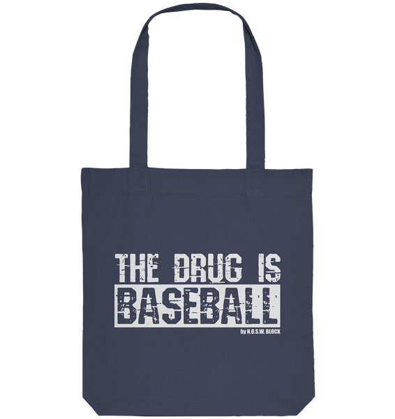 N.O.S.W. BLOCK Fanblock Tote-Bag "THE DRUG IS BASEBALL" Organic Baumwolltasche midnight blue