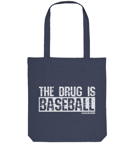 N.O.S.W. BLOCK Fanblock Tote-Bag "THE DRUG IS BASEBALL" Organic Baumwolltasche midnight blue