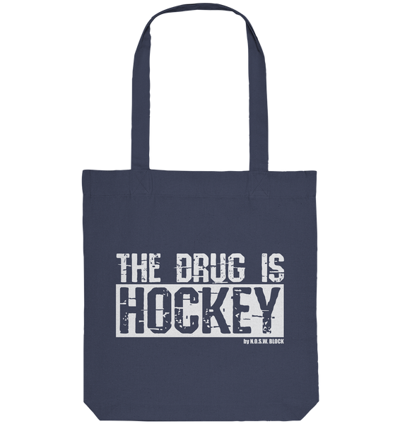 N.O.S.W. BLOCK Fanblock Tote-Bag "THE DRUG IS HOCKEY" Organic Baumwolltasche midnight blue