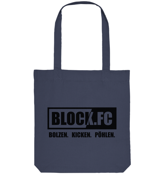BLOCK.FC Tote-Bag "BOLZEN. KICKEN. PÖHLEN." Organic Baumwolltasche midnight blue