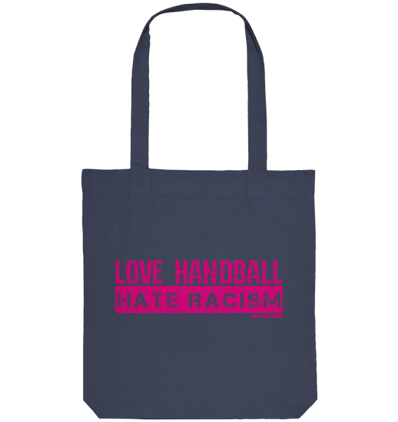 N.O.S.W. BLOCK Gegen Rechts Tote-Bag "LOVE HANDBALL HATE RACISM" Organic Baumwolltasche dunkelblau