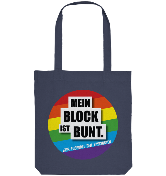 N.O.S.W. BLOCK Gegen Rechts Tote-Bag "MEIN BLOCK IST BUNT" Organic Baumwolltasche dunkelblau