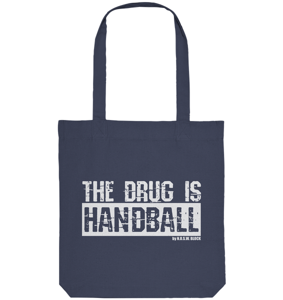N.O.S.W. BLOCK Fanblock Tote-Bag "THE DRUG IS HANDBALL" Organic Baumwolltasche midnight blue