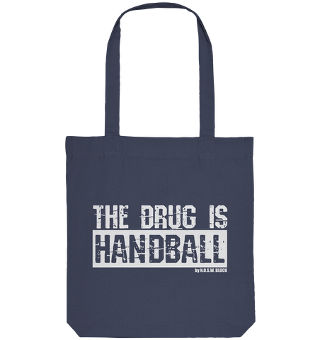N.O.S.W. BLOCK Fanblock Tote-Bag "THE DRUG IS HANDBALL" Organic Baumwolltasche midnight blue