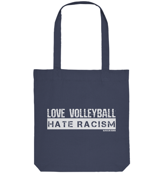 N.O.S.W. BLOCK Gegen Rechts Tote-Bag "LOVE VOLLEYBALL HATE RACISM" Organic Baumwolltasche midnight blau