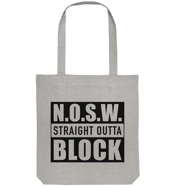 N.O.S.W. BLOCK Organic Tote-Bag "STRAIGHT OUTTA" Baumwolltasche heather grau