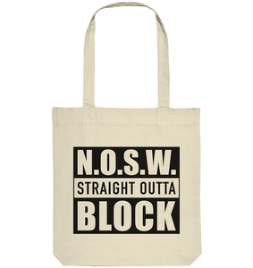 N.O.S.W. BLOCK Organic Tote-Bag "STRAIGHT OUTTA" Baumwolltasche natural