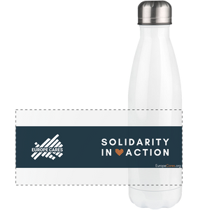 Europe Cares "SOLIDARITY IN ACTION" (blau) Panorama Thermoflasche 500ml 