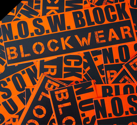 25 N.O.S.W. BLOCK Aufkleber "N.O.S.W. BLOCK BLOCKWEAR" neonorange