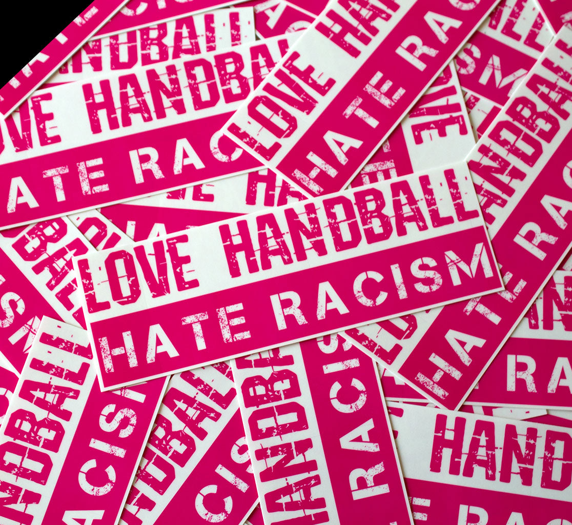 N.O.S.W. BLOCK 25 Aufkleber / Sticker "LOVE HANDBALL HATE RACISM" querformat (15x5 cm)