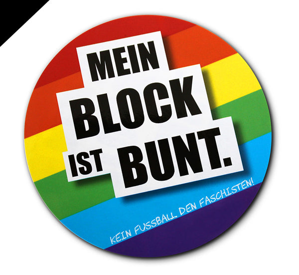 20 Fan Ultras Supporter Aufkleber "Mein Block ist bunt. Kein Fussball den Faschisten" rund 